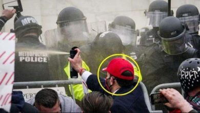 A supporter of Donald Trump assaults police with bear spray during the January 6 attack on the U.S Capitol. (DOJ Photo)